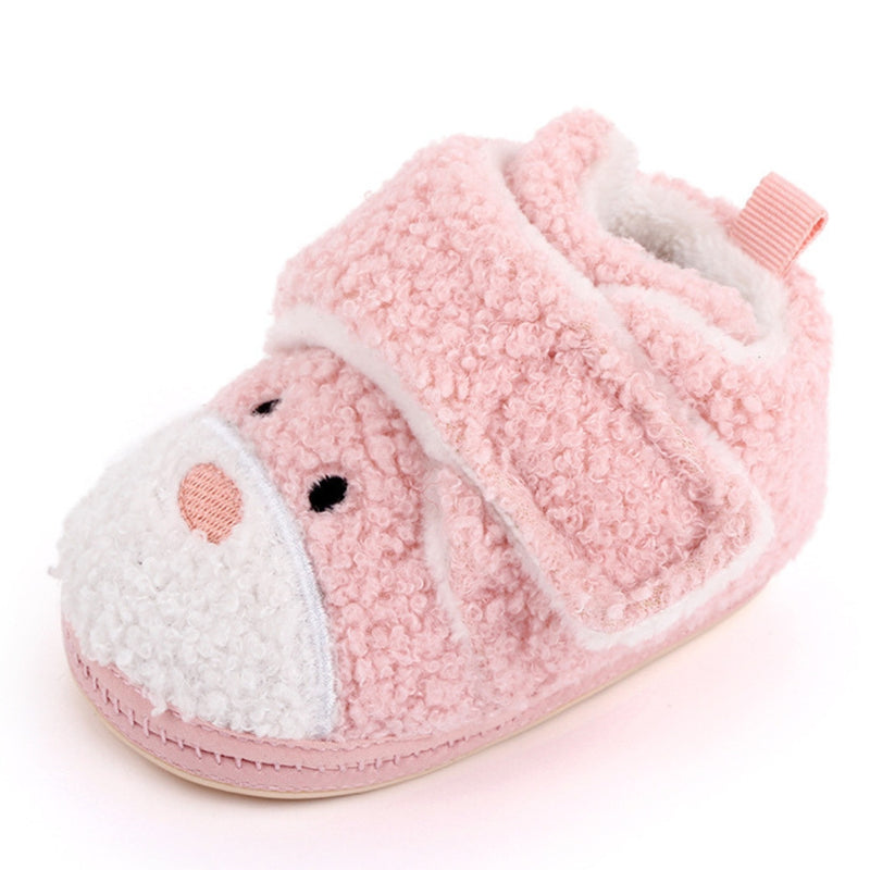 Baby Unisex Fur Animal Print Velcro Booties (Baby Pink)-BT5149