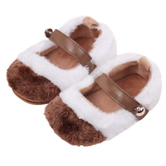 Baby Unisex Fur Colorblock Velcro Booties (White & Brown) - BT5151