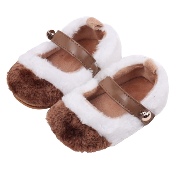 Baby Unisex Fur Colorblock Velcro Booties (White & Brown) - BT5151