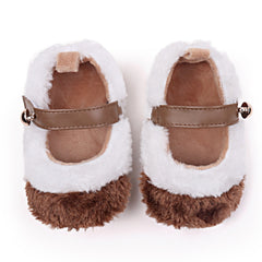 Baby Unisex Fur Colorblock Velcro Booties (White & Brown) - BT5151