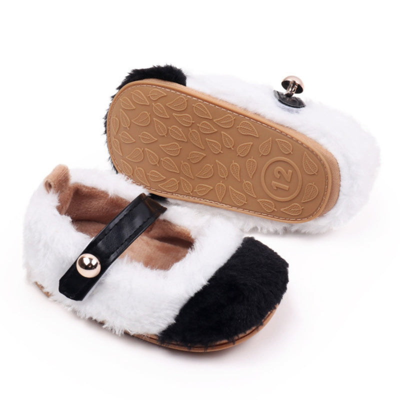 Baby Unisex Fur Colorblock Velcro Booties (White,Black)-BT5152