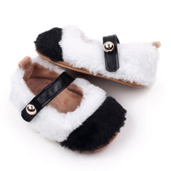 Baby Unisex Fur Colorblock Velcro Booties (White,Black)-BT5152