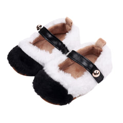 Baby Unisex Fur Colorblock Velcro Booties (White,Black)-BT5152
