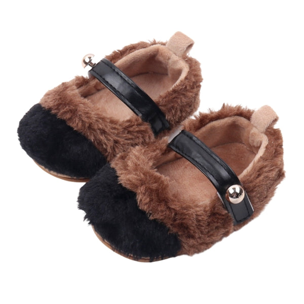 Baby Unisex Fur Colorblock Velcro Booties (Brown,Black)-BT5153