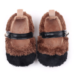 Baby Unisex Fur Colorblock Velcro Booties (Brown,Black)-BT5153