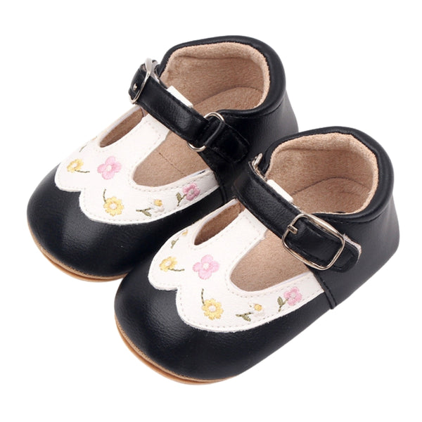 Baby Unisex Synthetic Floral Velcro Booties (Black)-BT5157