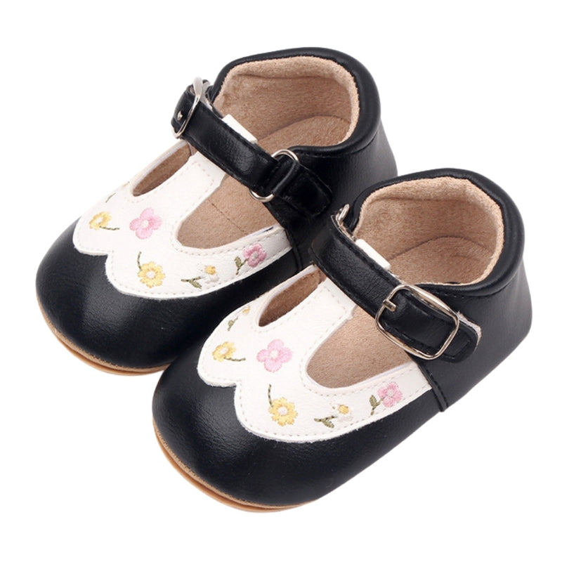 Baby Unisex Synthetic Floral Velcro Booties (Black)-BT5157