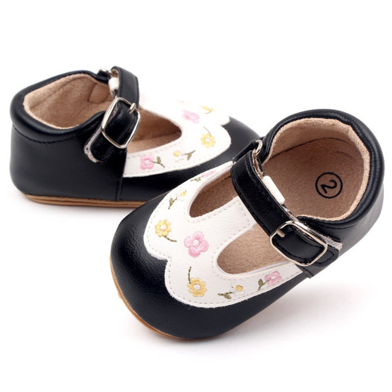 Baby Unisex Synthetic Floral Velcro Booties (Black)-BT5157