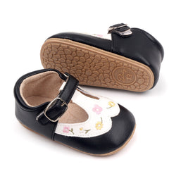 Baby Unisex Synthetic Floral Velcro Booties (Black)-BT5157