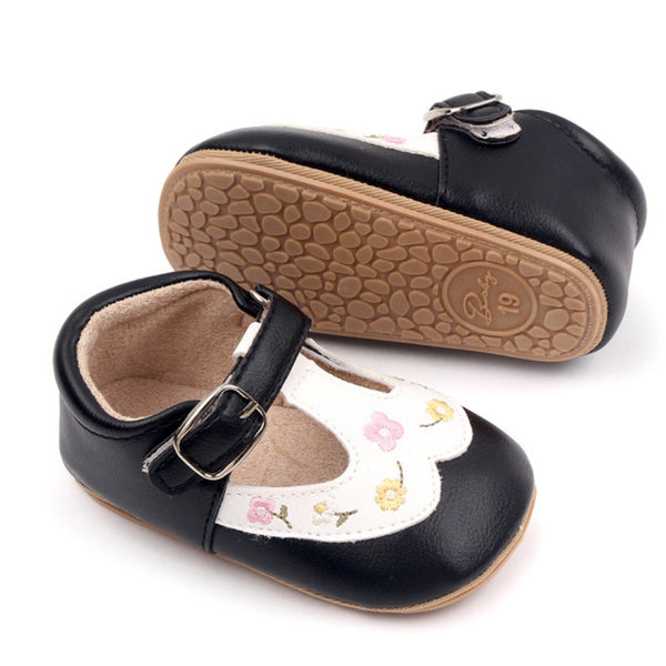 Baby Unisex Synthetic Floral Velcro Booties (Black)-BT5157