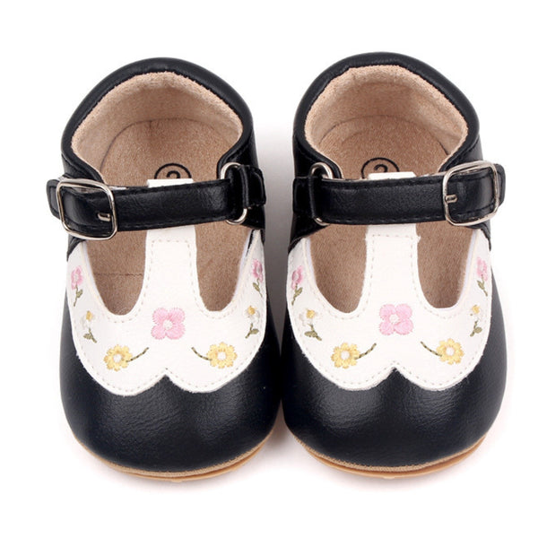 Baby Unisex Synthetic Floral Velcro Booties (Black)-BT5157