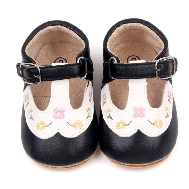 Baby Unisex Synthetic Floral Velcro Booties (Black)-BT5157