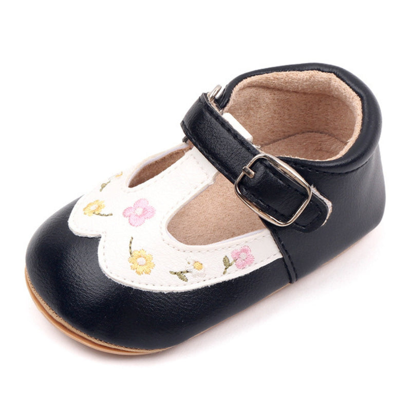 Baby Unisex Synthetic Floral Velcro Booties (Black)-BT5157