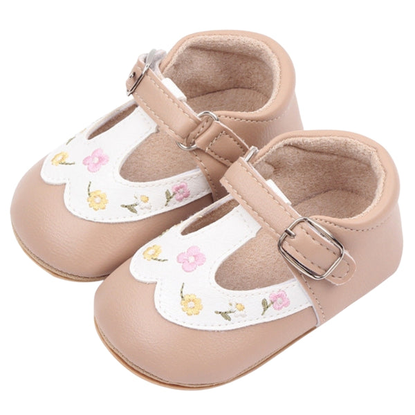 Baby Unisex Synthetic Floral Velcro Booties (Brown)-BT5158