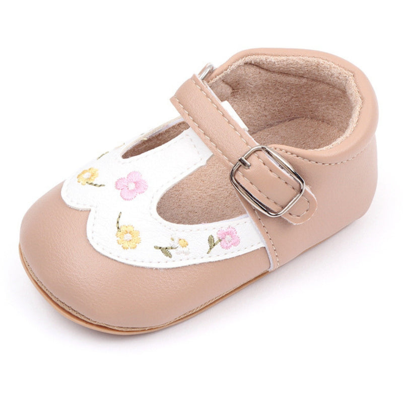 Baby Unisex Synthetic Floral Velcro Booties (Brown)-BT5158