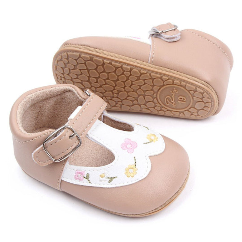 Baby Unisex Synthetic Floral Velcro Booties (Brown)-BT5158