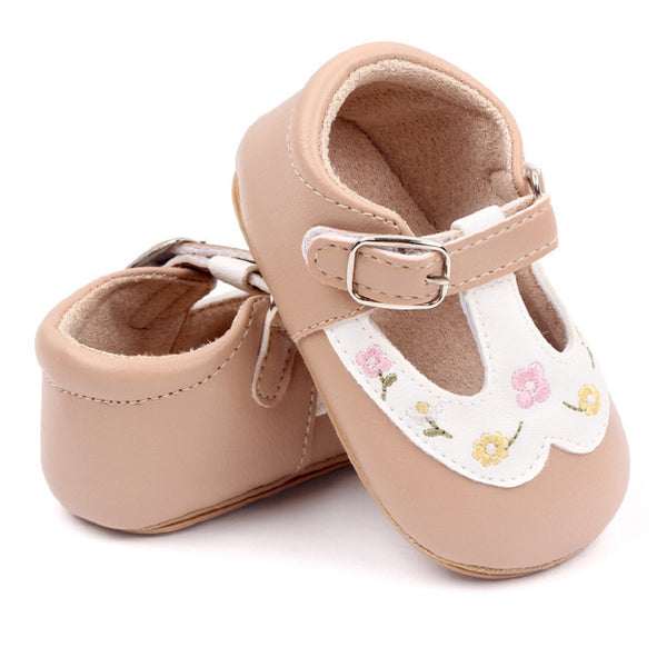 Baby Unisex Synthetic Floral Velcro Booties (Brown)-BT5158