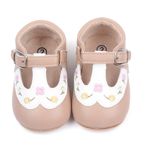 Baby Unisex Synthetic Floral Velcro Booties (Brown)-BT5158