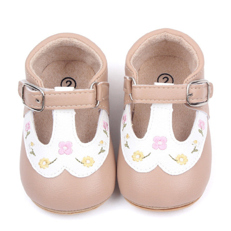 Baby Unisex Synthetic Floral Velcro Booties (Brown)-BT5158