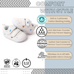 Baby Unisex Synthetic Floral Velcro Booties (White)-BT5160