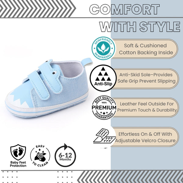 Baby Unisex Canvas  Double Velcro Booties (Blue)-BT5161