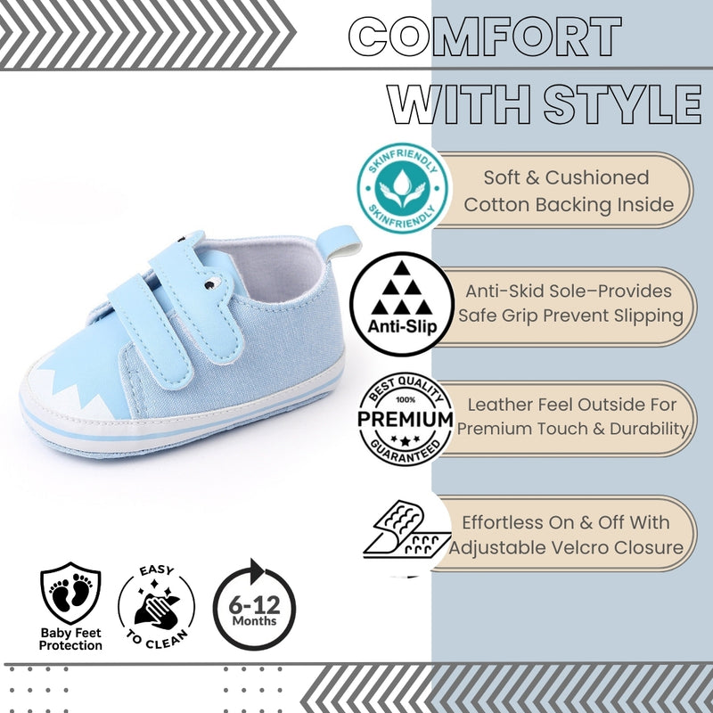 Baby Unisex Canvas  Double Velcro Booties (Blue)-BT5161