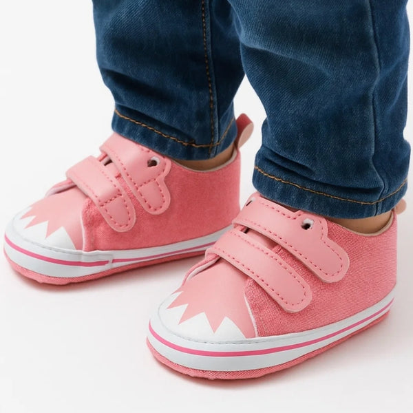 Baby Unisex Canvas  Double Velcro Booties (Pink)-BT5162