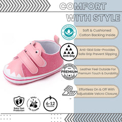 Baby Unisex Canvas  Double Velcro Booties (Pink)-BT5162