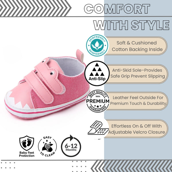 Baby Unisex Canvas  Double Velcro Booties (Pink)-BT5162