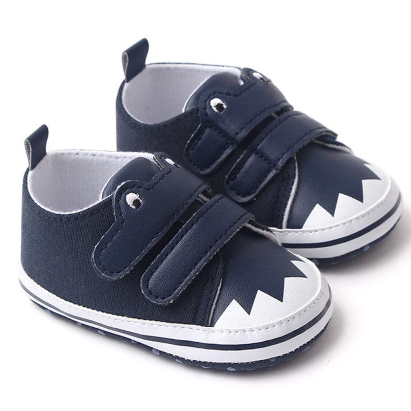 Baby Unisex Canvas  Double Velcro Booties (Navy Blue)-BT5163