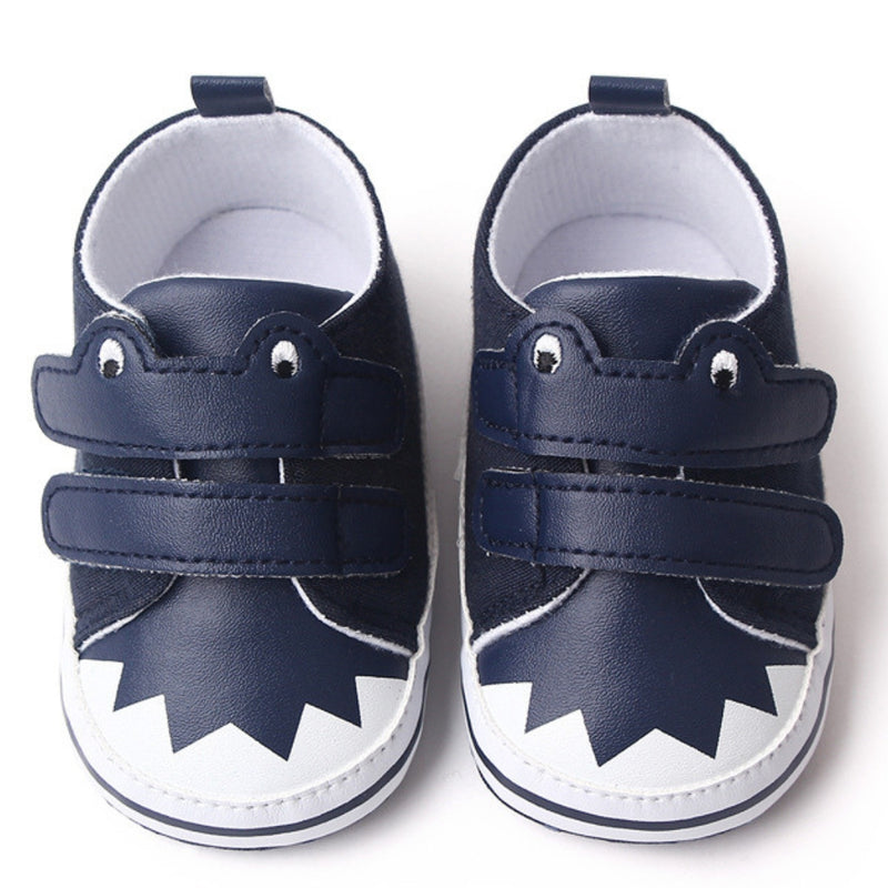 Baby Unisex Canvas  Double Velcro Booties (Navy Blue)-BT5163