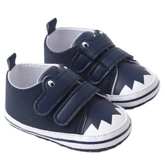 Baby Unisex Canvas  Double Velcro Booties (Navy Blue)-BT5163