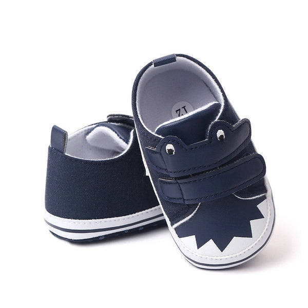 Baby Unisex Canvas  Double Velcro Booties (Navy Blue)-BT5163