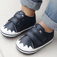 Baby Unisex Canvas  Double Velcro Booties (Navy Blue)-BT5163