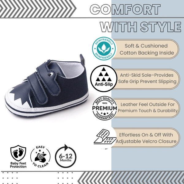 Baby Unisex Canvas  Double Velcro Booties (Navy Blue)-BT5163