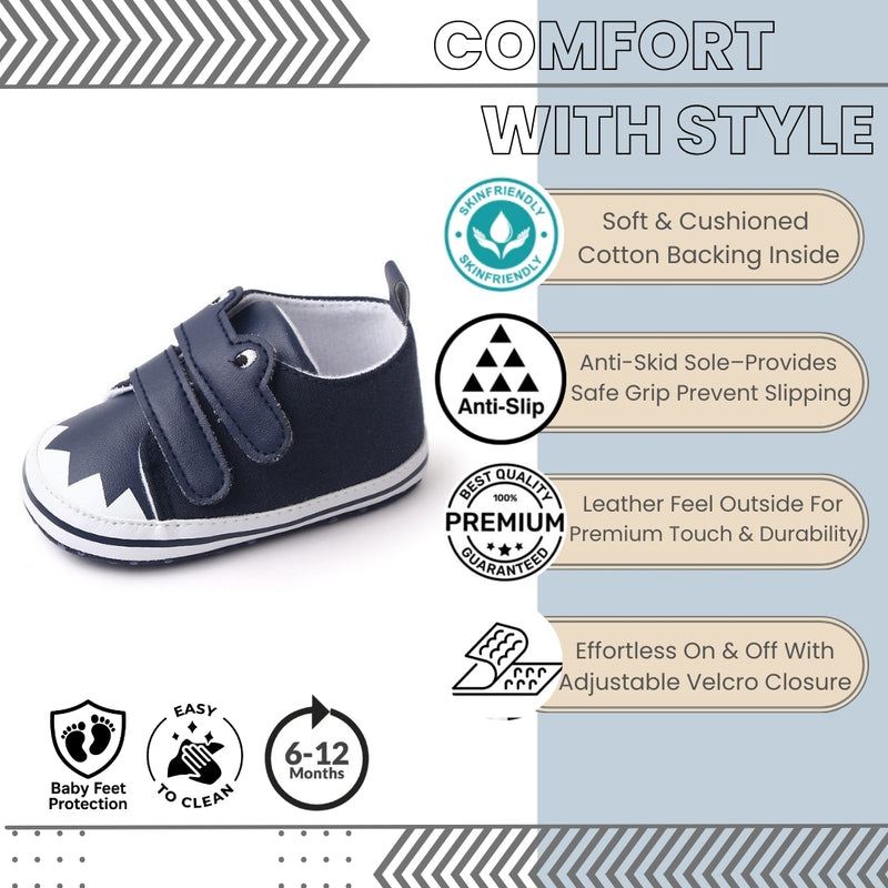Baby Unisex Canvas  Double Velcro Booties (Navy Blue)-BT5163