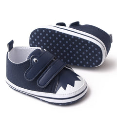 Baby Unisex Canvas  Double Velcro Booties (Navy Blue)-BT5163