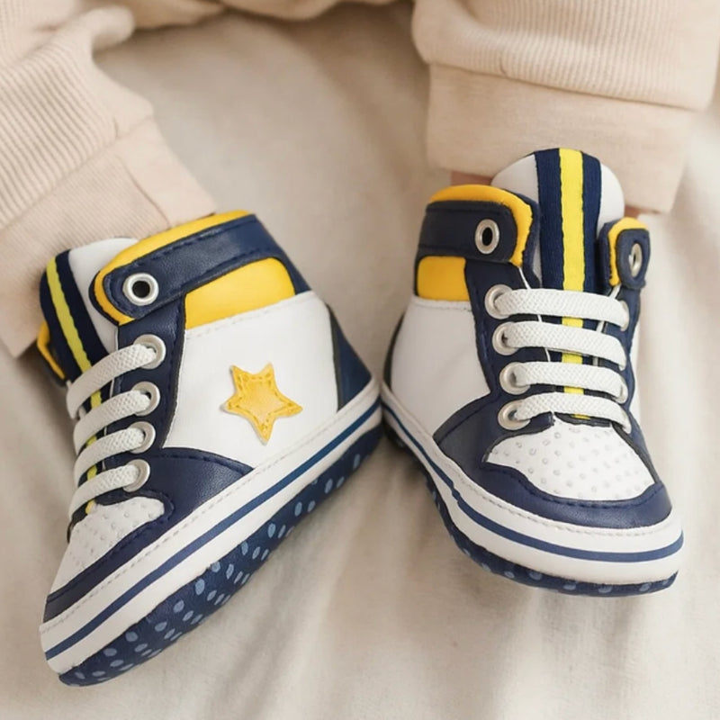 Baby Unisex Synthetic Colorblock Lace-Up Booties (White,Navy Blue)-BT5164