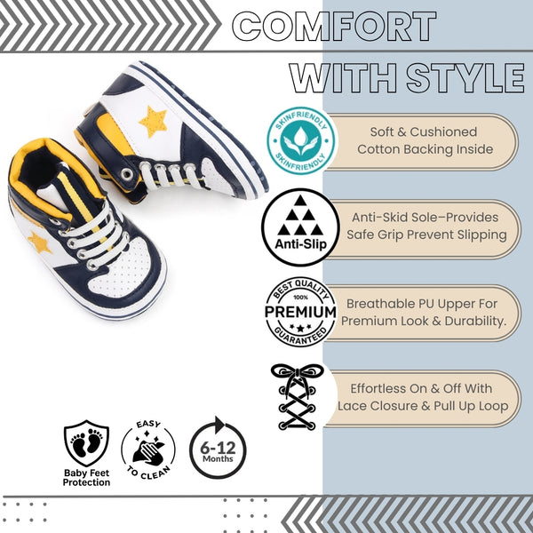 Baby Unisex Synthetic Colorblock Lace-Up Booties (White,Navy Blue)-BT5164