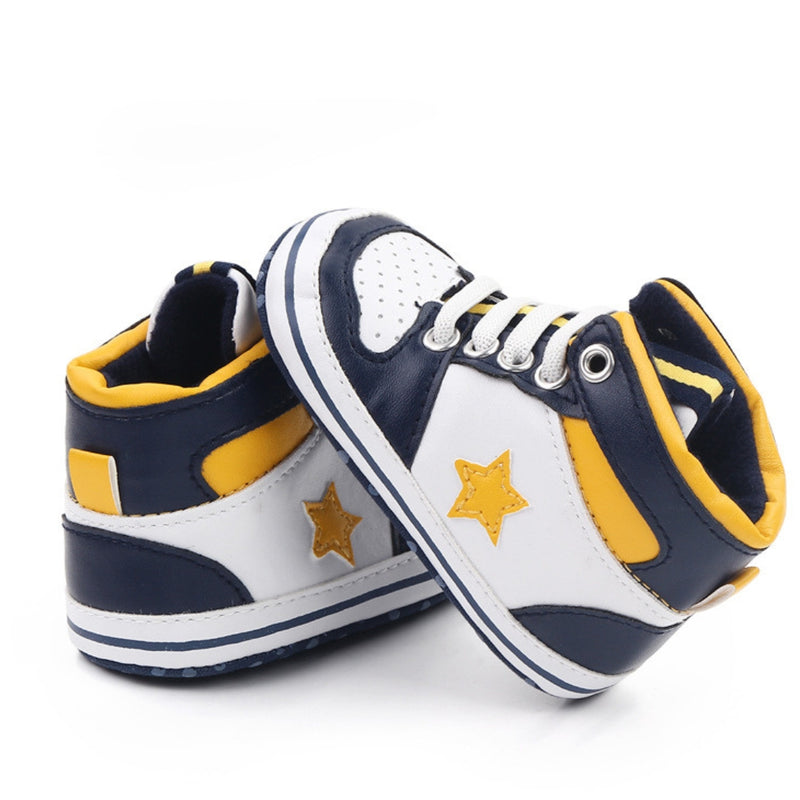 Baby Unisex Synthetic Colorblock Lace-Up Booties (White,Navy Blue)-BT5164