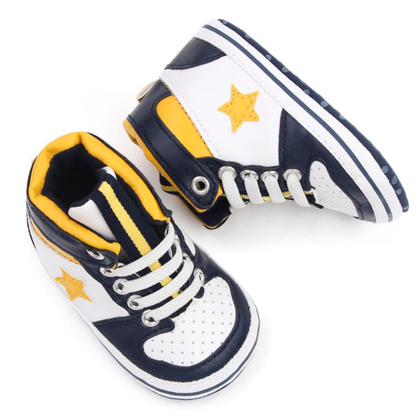 Baby Unisex Synthetic Colorblock Lace-Up Booties (White,Navy Blue)-BT5164