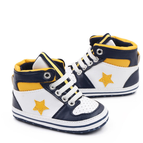 Baby Unisex Synthetic Colorblock Lace-Up Booties (White,Navy Blue)-BT5164