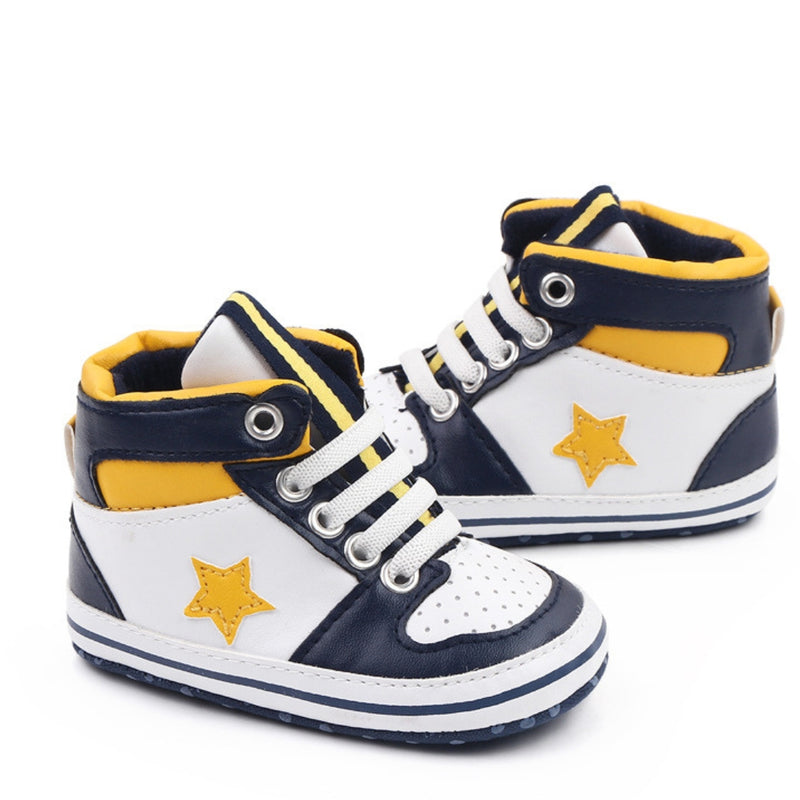 Baby Unisex Synthetic Colorblock Lace-Up Booties (White,Navy Blue)-BT5164