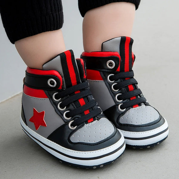 Baby Unisex Synthetic Colorblock Lace-Up Booties (Grey,Black)-BT5165