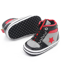 Baby Unisex Synthetic Colorblock Lace-Up Booties (Grey,Black)-BT5165