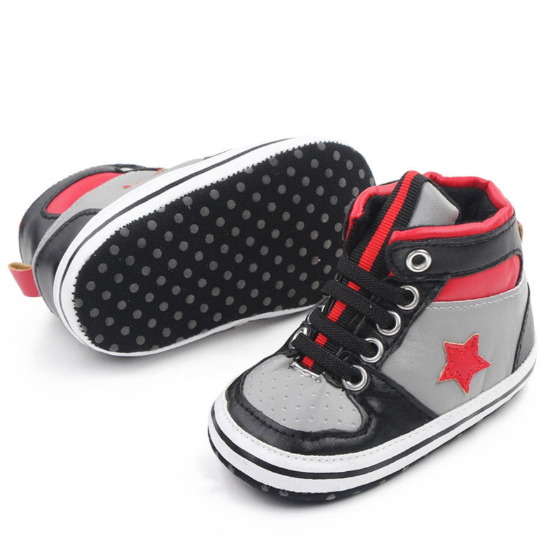 Baby Unisex Synthetic Colorblock Lace-Up Booties (Grey,Black)-BT5165