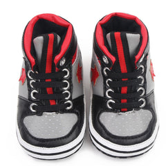 Baby Unisex Synthetic Colorblock Lace-Up Booties (Grey,Black)-BT5165