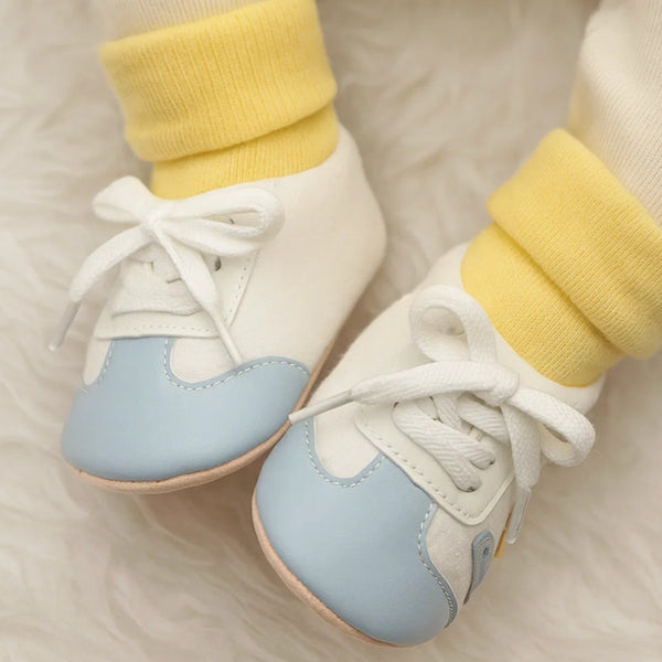 Baby Unisex Cotton Lace Booties (White,Blue)-BT5166