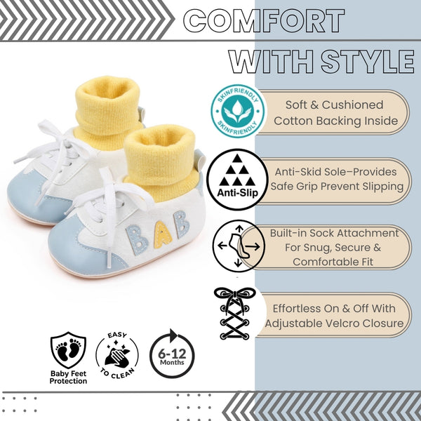 Baby Unisex Cotton Lace Booties (White,Blue)-BT5166