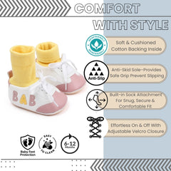 Baby Unisex Cotton Lace Booties (White,Peach)-BT5167